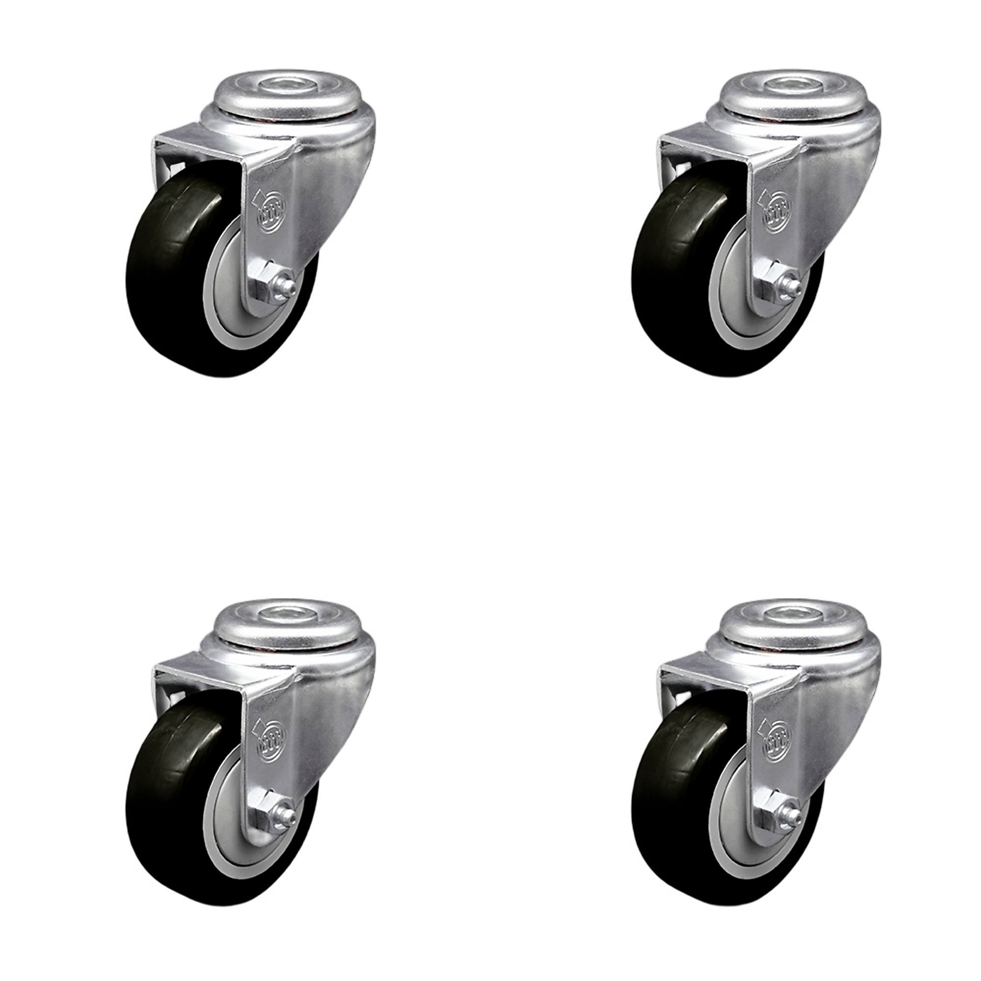 Service Caster, 3 1/2in. x 1 1/4in. Stem Casters, Wheel Diameter 3.5 in, Caster Type Swivel, Package (qty.) 4, Model# SCC-SSBH20S3514-PPUB-BLK-4